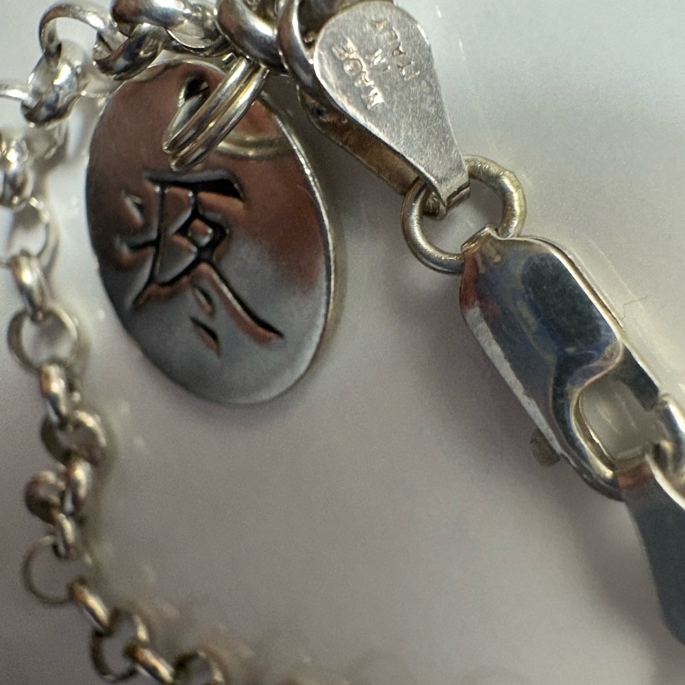 925 Sterling Silver LOVE Disc Charm Bracelet 8.16g Lobster Clasp - Picture 8 of 9